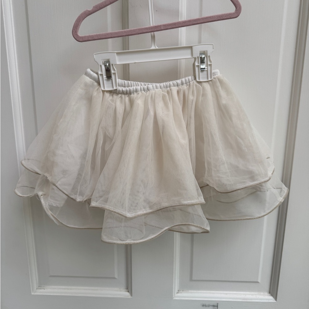Cherokee 3T Girls Cream & Gold Trim Bubble Chiffon Formal Skirt - Picture 4 of 5